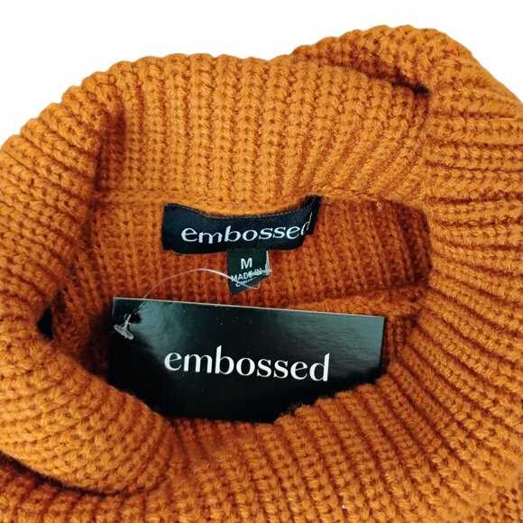 Embossed Sweater Woman's New Cropped Rust Size Medium - Picture 2 of 7